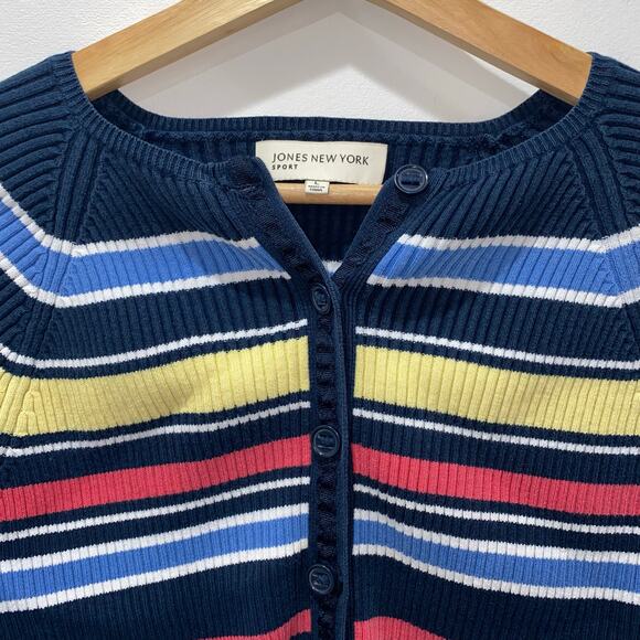 Jones NY Sport 100% Cotton Striped Button Up Cardigan, Women’s Large - Picture 5 of 10